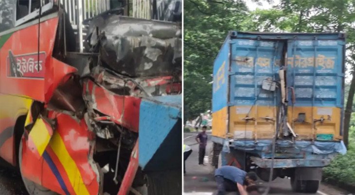 ফেনীতে দাঁড়িয়ে থাকা কাভার্ডভ্যানে ইউনিক বাসের ধাক্কা, নিহত ৩